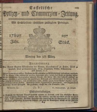 10tes Stueck, Montag den 9ten Maerz. 1789