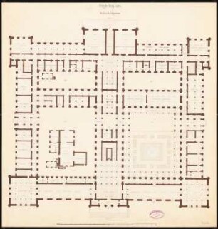 Polytechnikum, Berlin Schinkelwettbewerb 1860: Grundriss des Erdgeschosses, Maßstabsleiste