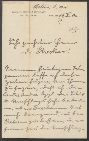Brief an Ludwig Strecker  und B. Schott's Söhne : 16.05.1904