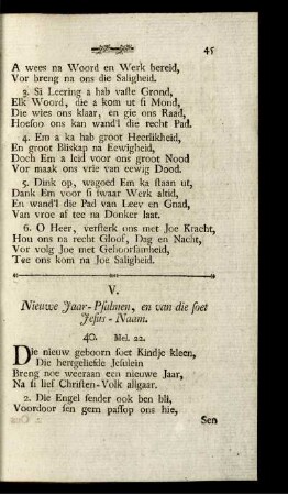 V. Van Jaar-Psalmen, en van die soet Jesus-Naam.