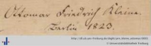 [Provenienz]: Kleine, Ottomar Friedrich