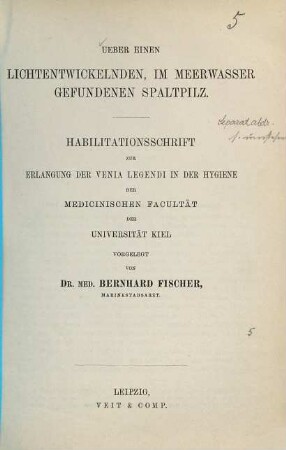 Ueber einen lichtentwickelnden, im Meerwasser gefundenen Spaltpilz