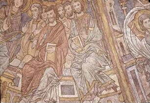 Himmlisches Jerusalem mit Darstellungen der Apostel und Szenen aus dem Leben Christi