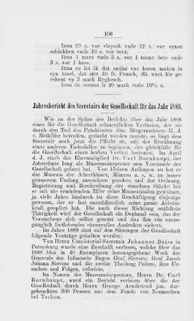 Jahresbericht des Secretairs der Gesellschaft