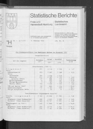 Die Binnenschiffahrt des Hamburger Hafens im November 1971 : Lfd. Nr. 8