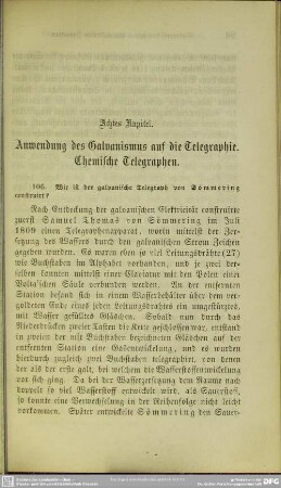 Achtes Kapitel. Anwendung des Galvanismus auf die Telegraphie. Chemische Telegraphen