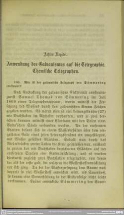 Achtes Kapitel. Anwendung des Galvanismus auf die Telegraphie. Chemische Telegraphen