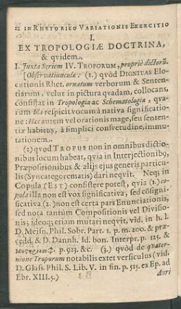 I. Ex Tropologiae Doctrina, & quidem.