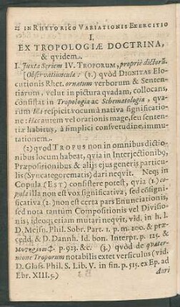 I. Ex Tropologiae Doctrina, & quidem.