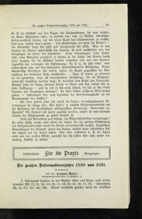 ¬Die¬ großen Reformationsjahre 1520 und 1521 : Entwurf