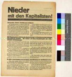 Konvolut: 7 Stück Programmatischer Aufruf der Kommunistischen Partei Deutschlands an Parteigenossen, Arbeiter und alle Werktätigen mit Forderung nach Sturz des Kapitalismus und Übergang der gesamten Macht in die Hände der Arbeiterklasse