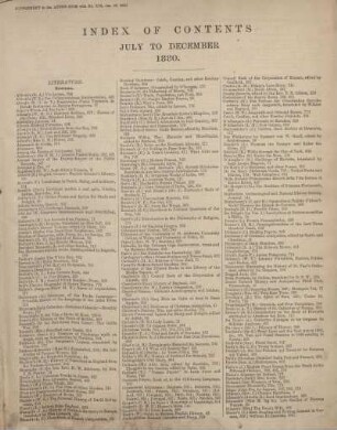 INDEX OF CONTENTS JULY TO DECEMBER 1880.