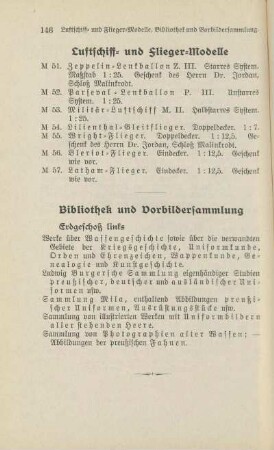 Luftschiff- und Flieger-Modelle ; Bibliothek und Vorbildersammlung
