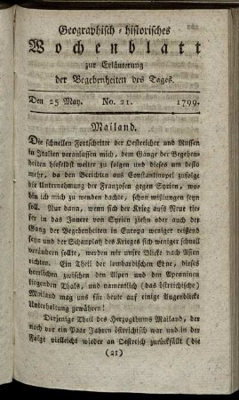 No. 21. Den 25. May. 1799.