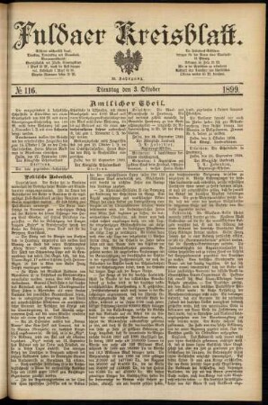 Erste Ausgabe vom Dienstag, den 03. Oktober 1899.