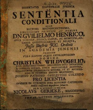 Dissertatio Inauguralis Iuridica De Sententia Conditionali