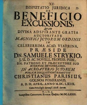 Disp. iur. de beneficio excussionis