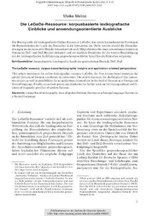 Die LeGeDe-Ressource: korpusbasierte lexikografische Einblicke und anwendungsorientierte Ausblicke