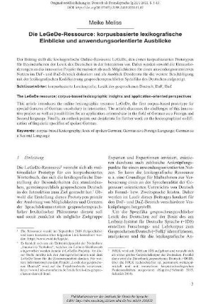 Die LeGeDe-Ressource: korpusbasierte lexikografische Einblicke und anwendungsorientierte Ausblicke