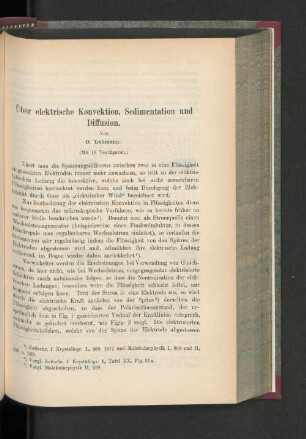 Über elektrische Konvektion, Sedimentation und Diffusion.