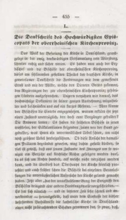 455-470 Die Denkschrift des Hochwürdigsten Episcopats der oberrheinischen Kirchenprovinz