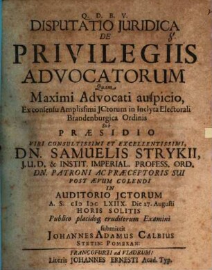 Disp. iur. de privilegiis advocatorum
