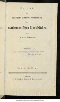 Versuch einer logischen Auseinandersetzung des mathematischen Unendlichen