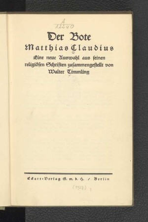 Der Bote Matthias Claudius