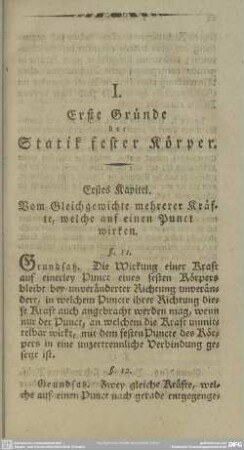 I. Erste Gründe der Statik fester Körper