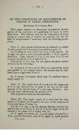 On the conditions of equilibrium of forces in three dimensions.