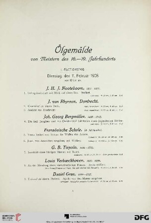 I. Auctionstag: Dienstag, den 11. Februar 1908, von 10 Uhr ab (Nr. 1-167)