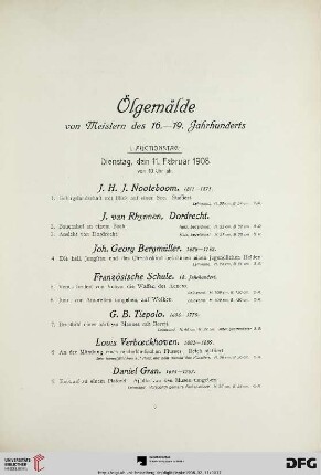 I. Auctionstag: Dienstag, den 11. Februar 1908, von 10 Uhr ab (Nr. 1-167)