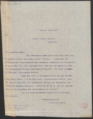 Brief an Wilhelm Aletter : 22.07.1914