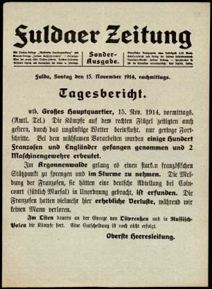 Ausgabe vom Sonntag, den 15. November 1914.