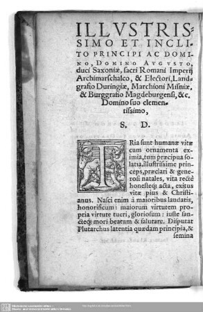 Illustrissimo Et Inclito Principi Ac Domino, Domino Augusto, duci Saxoniae