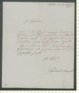 Brief von August Ferdinand Meyer an Adelbert von Chamisso