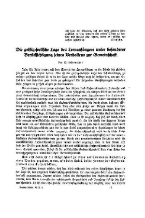 Die geistig-seelische Lage des Lernanfängers unter besonderer Berücksichtigung seines Verhaltens zur Gemeinschaft