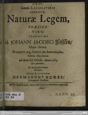 Summi Legislatoris Auspicio Naturae Legem