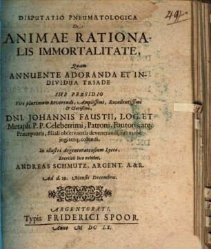 Disp. pneumatolog. de animae rationalis immortalitate
