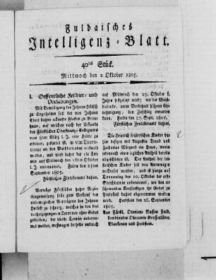 40tes Stück, Ausgabe vom 2. Oktober 1805
