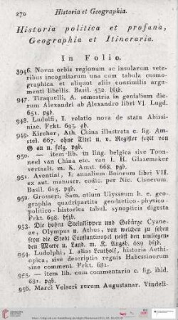 Historia politica et profana, Geographia et Itineraria (Nr. 3946 - 4297)