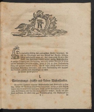 I. Vorbereitungs- Hülffs- und Neben-Wissenschaften