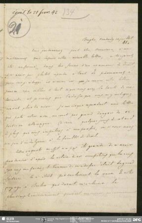 Eigenh. Brief von Albert de Broglie an August Wilhelm von Schlegel, Broglie, 16.07.1841
