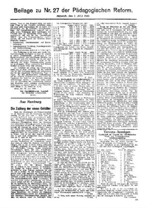 [Umschau] : [Philologenverband und Deutscher Lehrerverein] ; [Fortsetzung aus dem Hauptblatt] ; Beilage zu Nr. 27 der Pädagogischen Reform