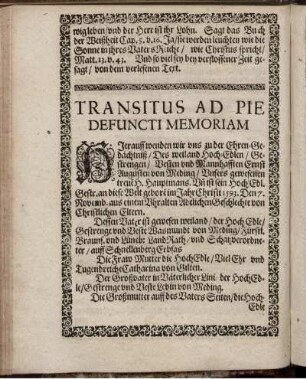 Transitus Ad Pie Defuncti Memoriam