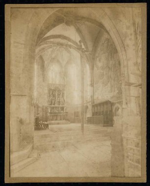 Herrgottskirche, Creglingen: Chor mit Hochaltar, Chorgestühl und Christopherusfresko