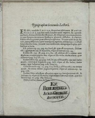 Typographus benevolo Lectori.
