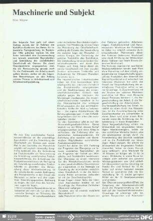 Maschinerie und Subjekt : Arbeitsumwelt