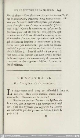 Chapitre VI. De l´origine de la matiere