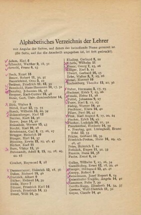 49-51, Alphabetisches Verzeichnis der Lehrer